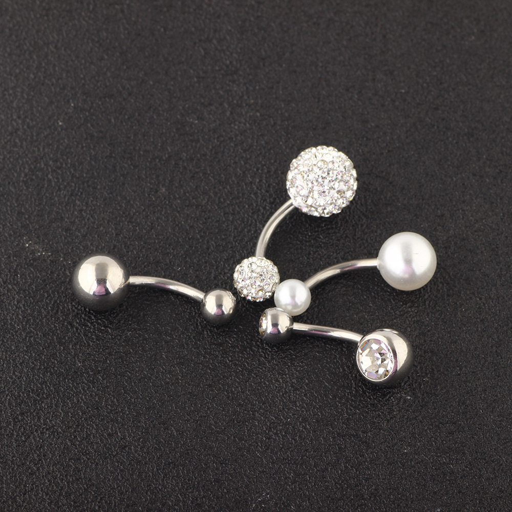 Stainless Steel Pearl Navel Ring Set 4pcs Belly Button Piercing Jewelry Dangle Curved Barbell detail image 8