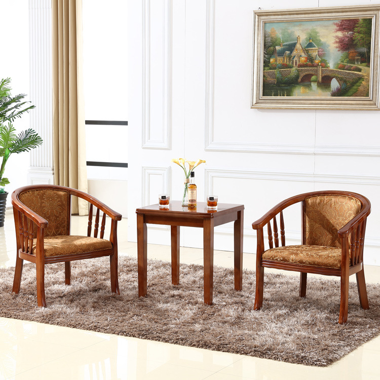 Apartment Room Table and Chair Solid Wood Chair Tea Table Three-Piece Set Hotel Table and Chair Meeting Room Negotiation Fabric Single Circle Chair