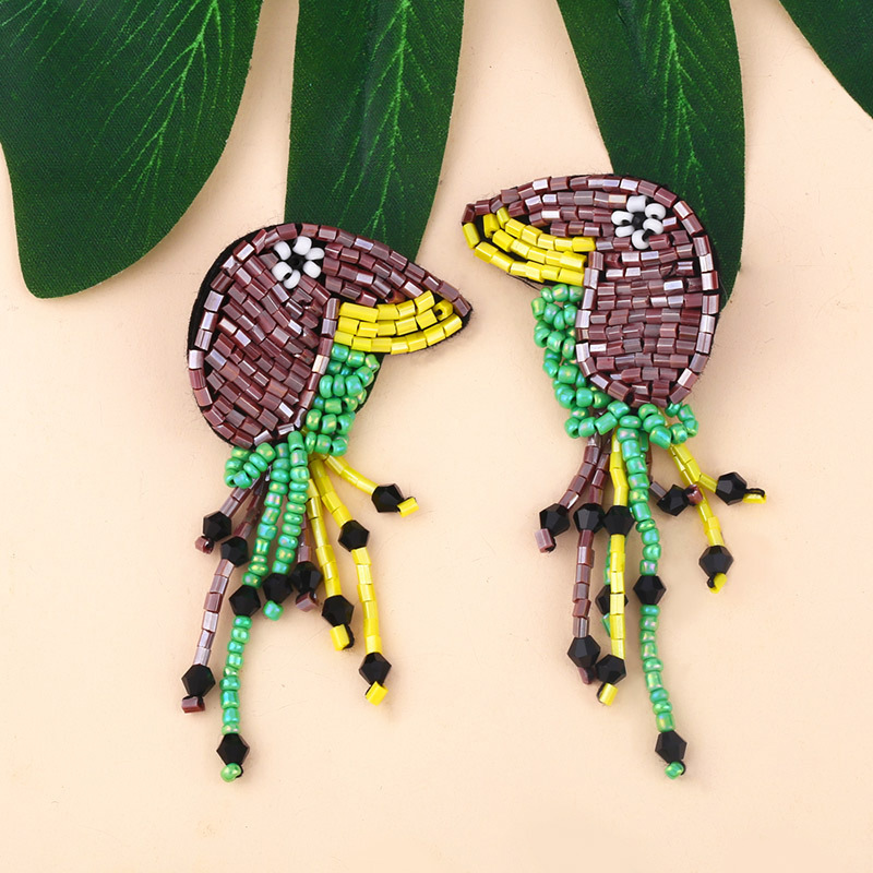 Fashion Exaggerated Mizhu Parrot Tassel Earrings Women Retro Animal Trend Earrings Wholesale display picture 4