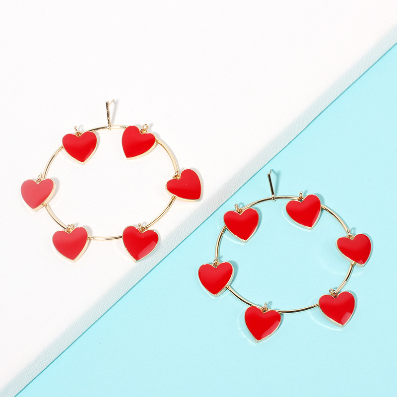35g Weight Earrings Classification Wedding, Travel Occasion Women'S Gender Vintage Style Style Red Color New Love-shaped Pendant Retro Exaggerated Geometric Hoop Earrings For Women 4