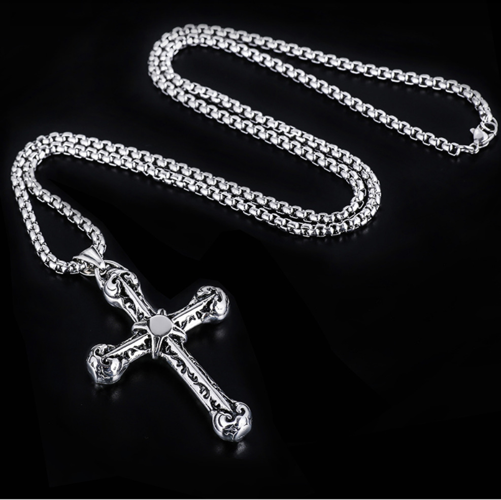 Cross Necklace Men's Personalized Titanium Steel Student Dominant Trendy Street Hip Hop Pendant_voghion.com