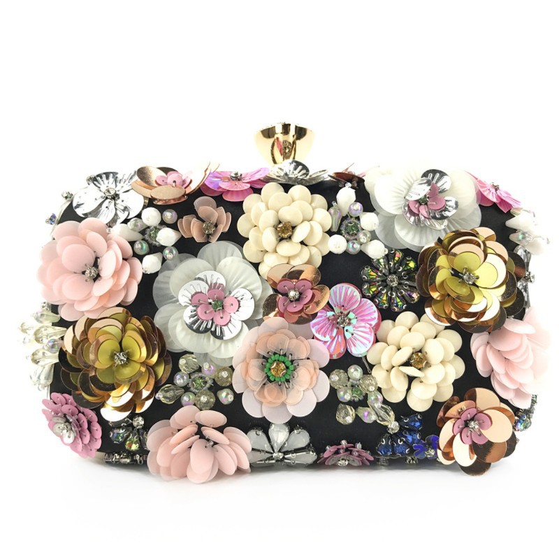 Blue Black Gold Polyester Flower Oval Clutch Evening Bag display picture 2