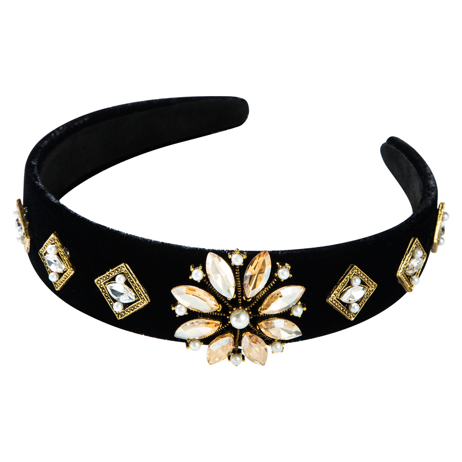 Headband South Korea'S New Ins Hair Ornament European And American Diamond Crystal Flower Ultra Flashing Wide Edge Hairband