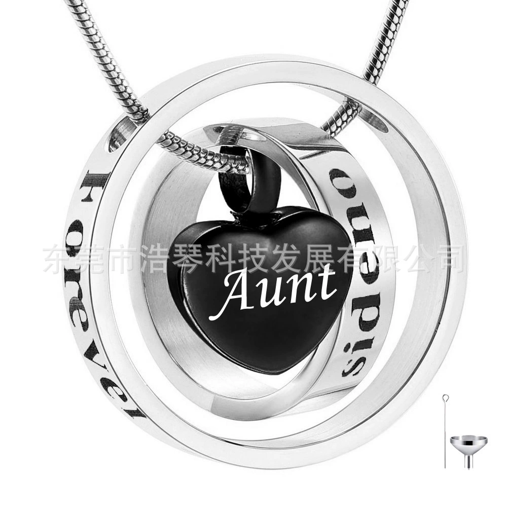 Трансграничные поставки памятные родственники пепел ожерелье из нержавеющей стали Черное сердце шкатулка кулон кремации ювелирные изделия