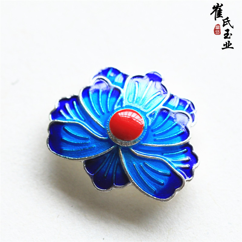 DIY古风头饰配件景泰蓝烧蓝合金滴油荷花挂件手工配件清货1.5元