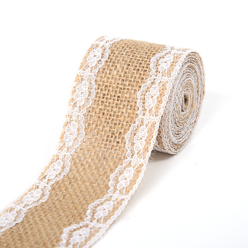 Rollo de lino de encaje DIY hecho a mano boda Navidad artesanía rollo de lino de encaje de lino cuerda de cáñamo