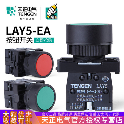 TENGEN天正 LAY5-EA35按钮EA45平头自复位点动按钮开关红绿启停