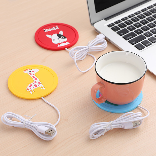 Cartoon silicone heating coaster Portable USB milk tea thermal coaster non-slip mat silicone placemat gift