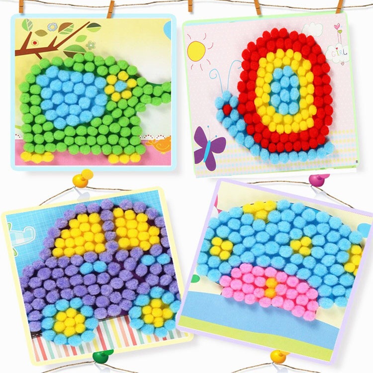 儿童DIY绒球贴画 毛球画 配送胶水 手工制作创意玩具-阿里巴巴