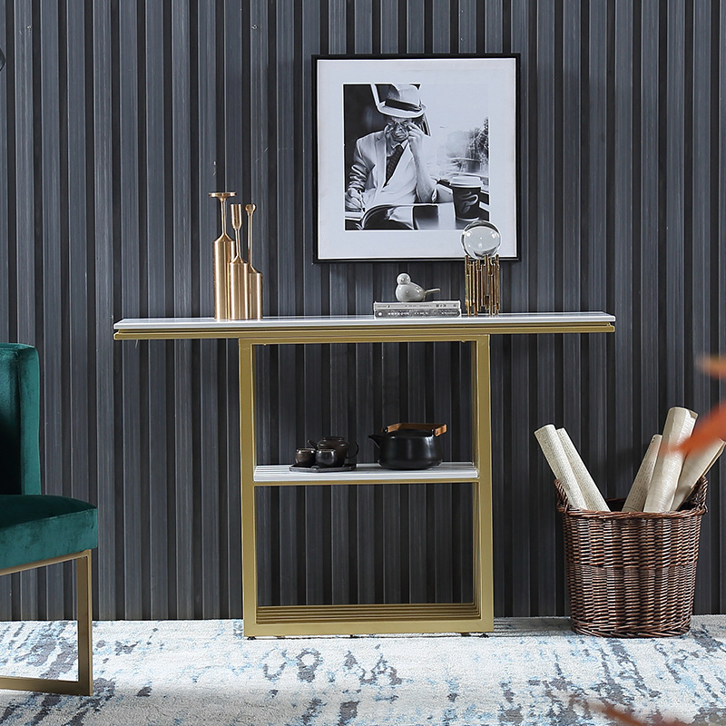 北欧风玄关桌靠墙大理石轻奢玄关案台铁艺边桌简约置物架沙发背几|ru