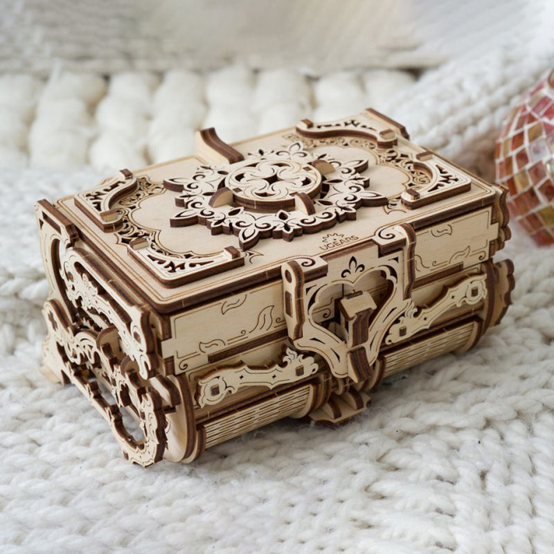 乌克兰UGEARS乌格古董盒木质传动模型手工拼装首饰珍宝盒新年礼物|ru