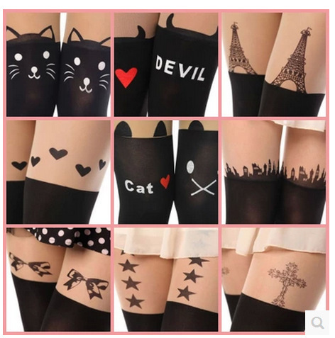 Japanese stitching fake high tube pantyhose fake thigh long tube knee tattoo thin leg stitching cartoon socks wholesale