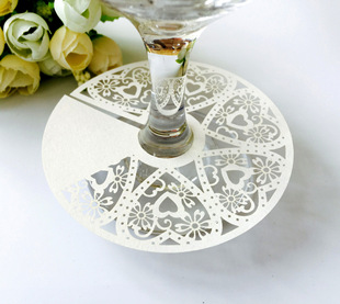Amazon love card seat card laser hollow cup card cup holder paper lace name red wine glass corner card