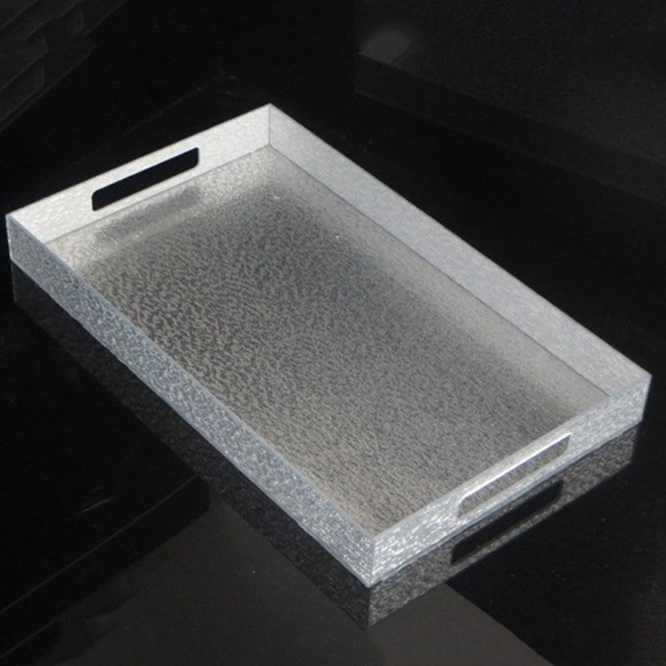 定制餐盘 餐具亚克力方形托盘带把手  银色有机玻璃托盘