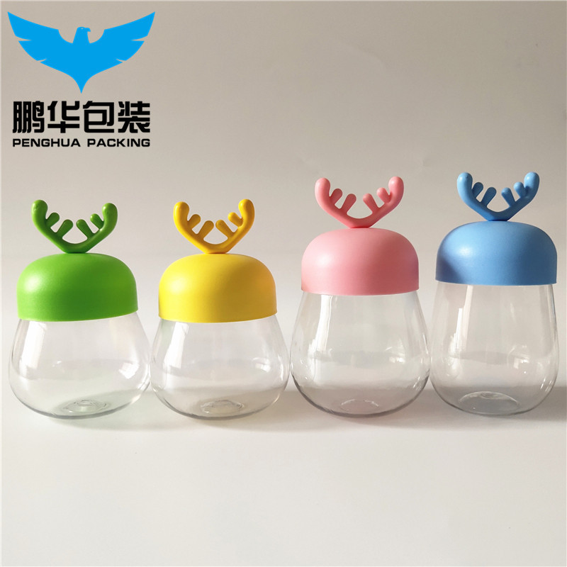 口径75mm鹿角造型卡通瓶婴幼儿食品罐辅食小零食塑料瓶透明食品级