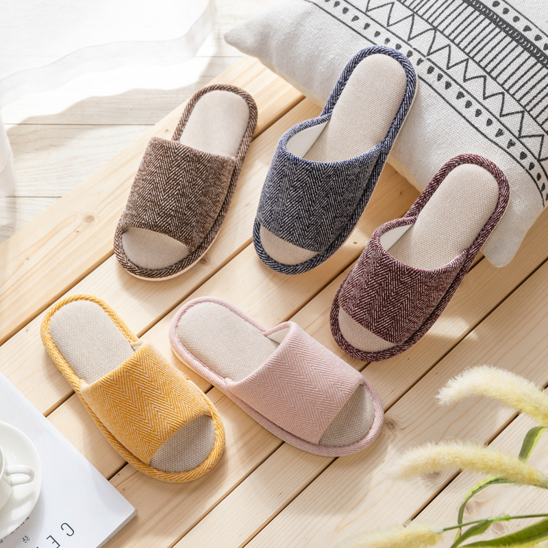 Cotton and linen slippers women's summer home home linen indoor home couples non-slip four seasons spring and autumn men's floor slippers