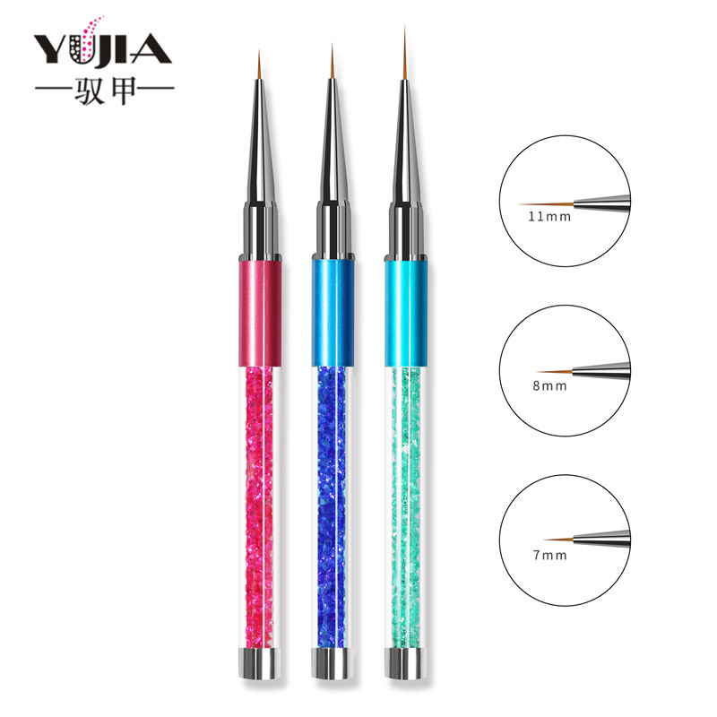 Herramientas de uñas directas de fábrica varilla de metal de tres colores pluma de dibujo de uñas con cepillo de pintura de talla de uñas de diamante