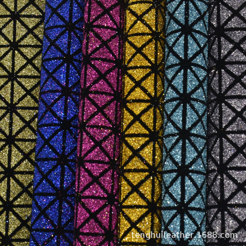 厂家供应环保印花闪光细粉格利特面料等箱包手袋鞋材饰品用料