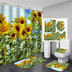 Amazon best-selling anti-mold waterproof polyester digital printing sunflower shower curtain, factory direct supply shower curtain wholesale