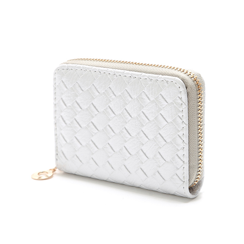48g Weight Zipper Closure Type Pu Leather Material Solid Color Pattern Unisex Gender Grey, Rose Red, Purple, Blue, Gold, Silver, Black Color Nihaojewelry Wholesale Accessories Korean Woven Pattern Multi-position Card Bag 18