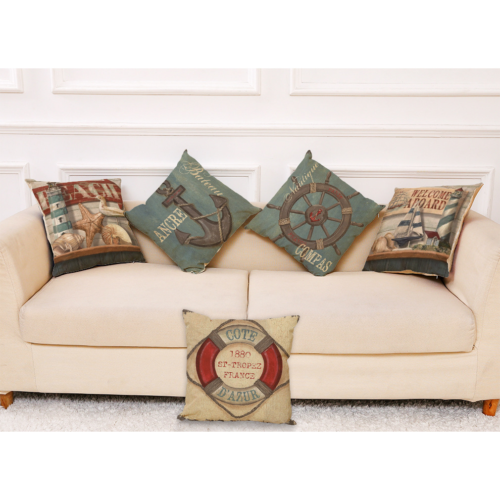 现代简约北欧风格船锚棉麻抱枕 沙发靠垫套 汽车抱枕沙发靠垫定制