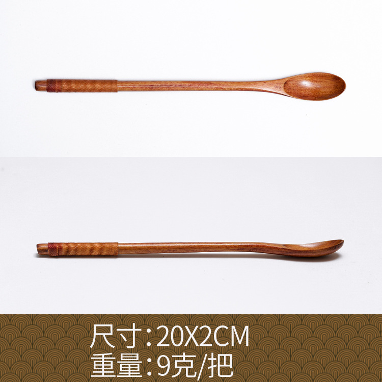 Fábrica al por mayor cuchara de madera maciza cuchara creativa cuchara de café cuchara de mezcla miel cuchara japonesa mango largo bobinado cuchara de madera