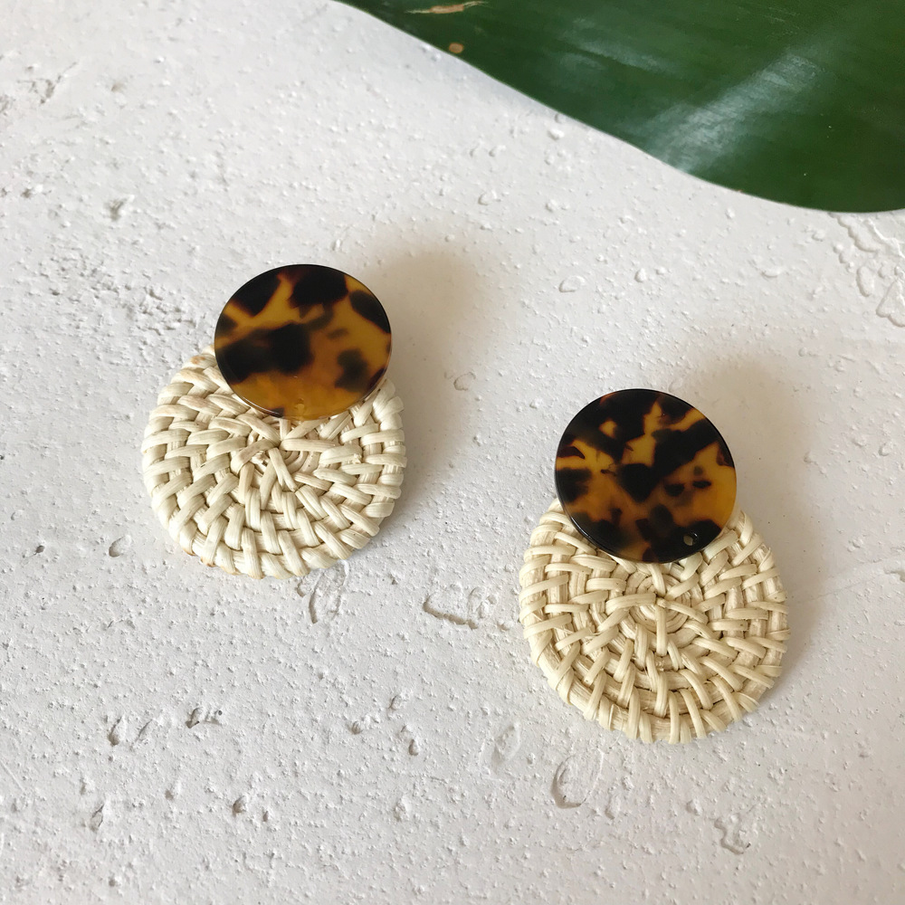18g Weight Alloy Ear Needle Material Drop Earrings Classification 1 Pair Quantity Daily Occasion Acrylic, Rattan Material Leopard Pattern Women'S Gender Retro Style Handmade Craft 1 Pair Retro Leopard Handmade Arylic Rattan Drop Earrings 4