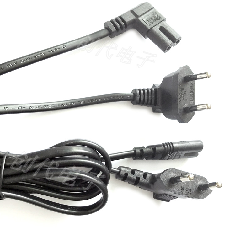 新款欧标二芯插头电源线 侧弯两圆插8字尾电源线 L头 欧规电源线