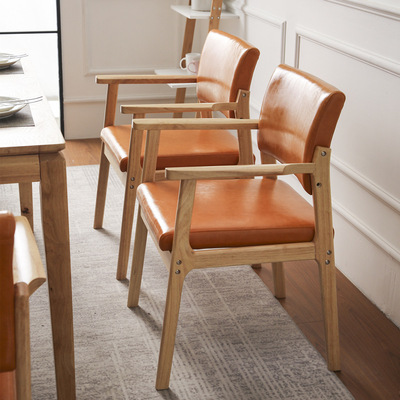 solid wood Dining chair Fabric art Retro Northern Europe Modern simplicity Restaurant Hotel household backrest Chinese style Handrail leisure time Dining chair
