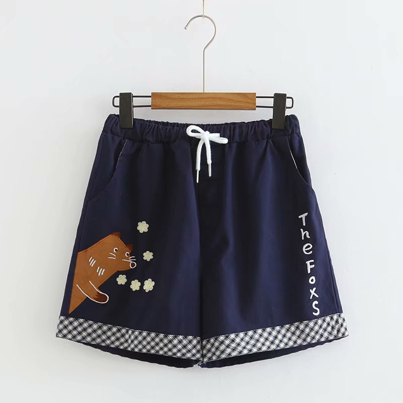 Japanese cute fox embroidery shorts student girl casual pants shorts wholesale 52888