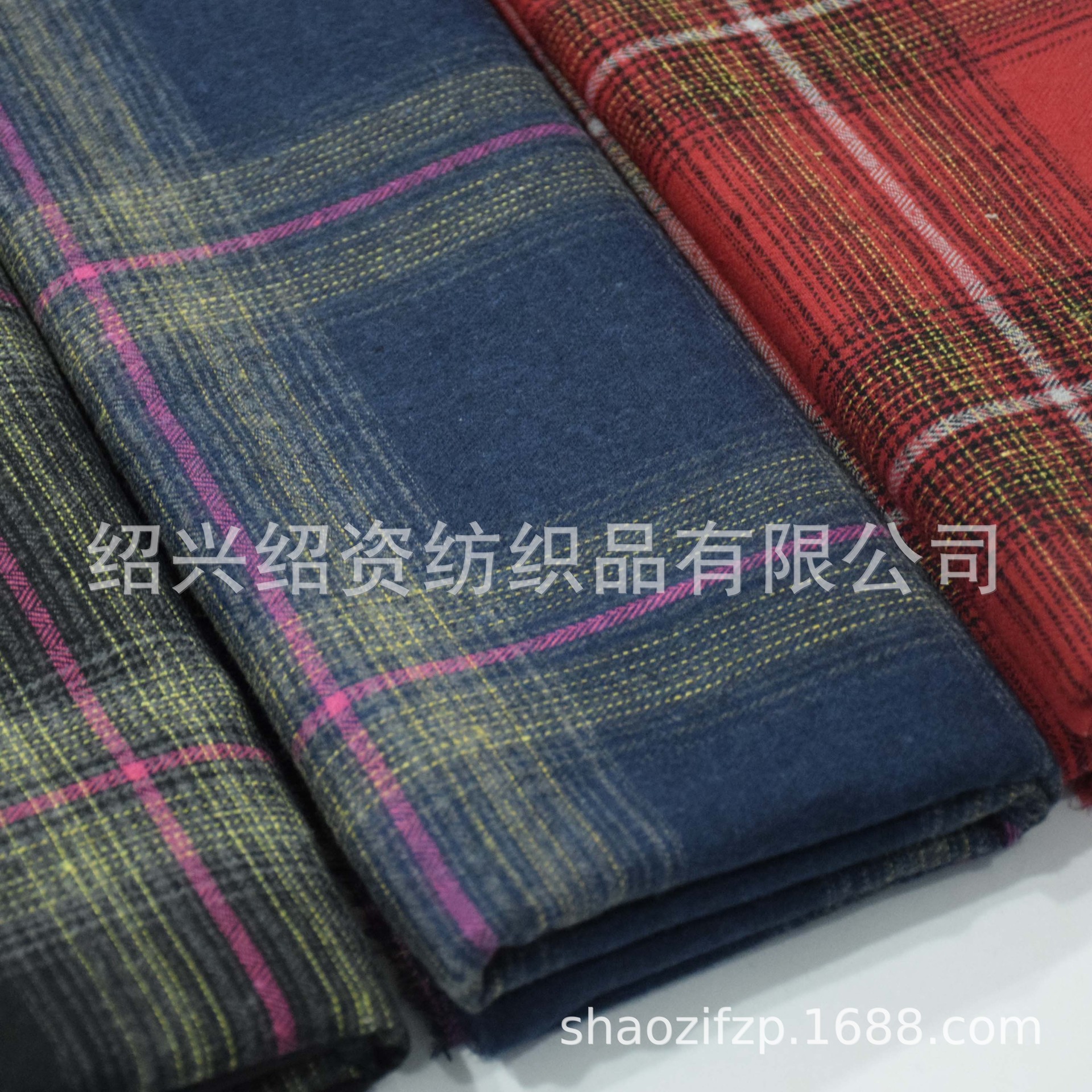 涤棉磨毛拉绒色织大格子衬衣裤子休闲外套鞋帽箱包面料