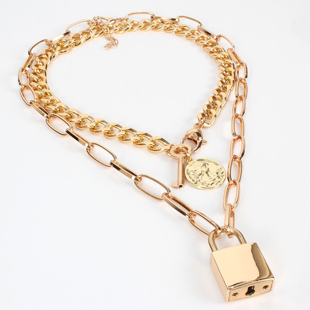 Item Fashion Pop Wild Multi-layer Metal Chain Lock Necklace Female display picture 3