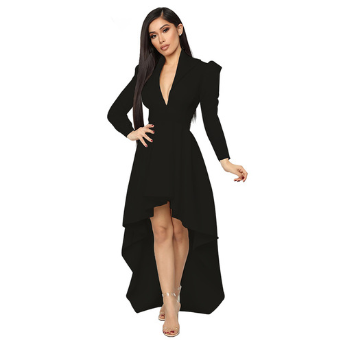 fashion women solid color dress long-sleeved jazz dance dresses solo singers performance dress for femalenightclub v-neck dress