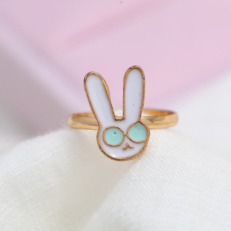 Cute Cartoon Simple Alloy Drip Ring Japan And South Korea Fashion Niche Design Open Bunny Ring display picture 9