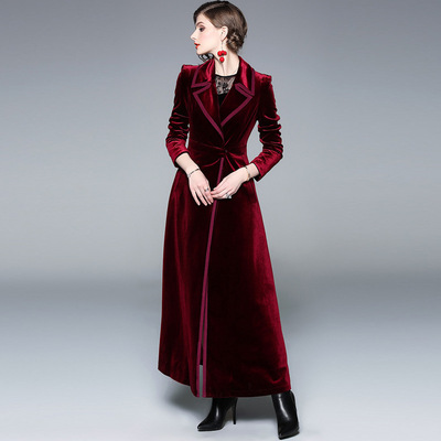 fashion Women's wear velvet coat Europe station tailored collar Long sleeve The secret Self cultivation a word Extension Windbreaker overcoat