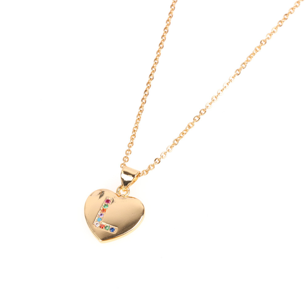 Micro Inlaid Zircon Love Peach Heart Necklace English Letter Pendant Clavicle Chain Wholesale display picture 3