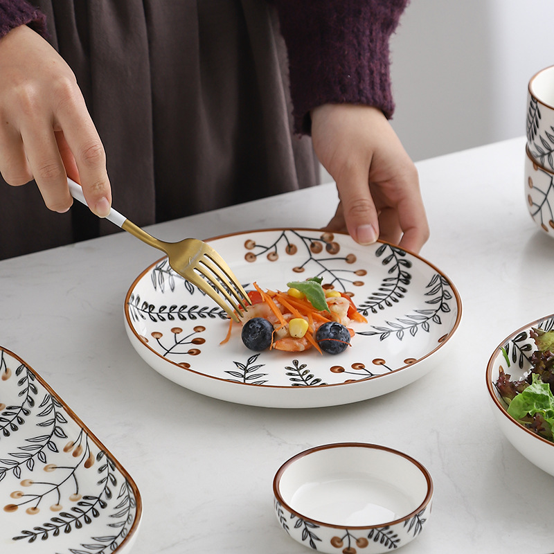 Vena creativa bajo vidriado pintado a mano vajilla de cerámica traje moderno minimalista hogar horno de microondas combinación placa de cerámica