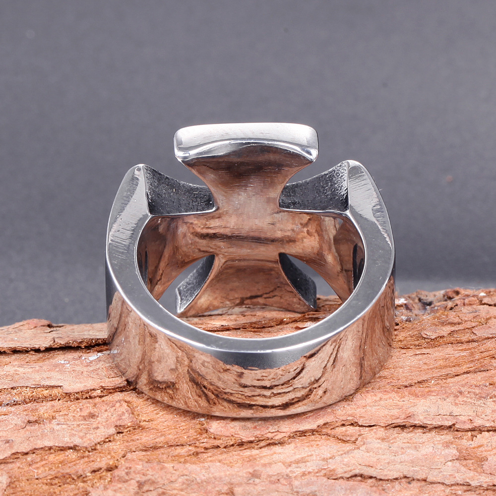 Daily Occasion Titanium Steel Material Retro Punk Cross Titanium Steel Polishing Men's Wide Band Rings