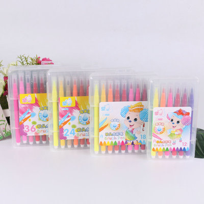 學生繪畫彩筆 畫畫筆彩色12 18 24 36色可洗軟頭水彩筆多色套裝
