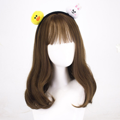 Wig Long Curls Pear atmosphere Bangs Wig student High temperature resistance Fiber Fake hair