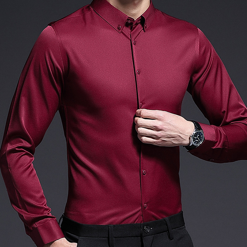 2019 Spring man leisure time Long sleeve shirt Korean Edition Self cultivation Red wine shirt Trend Youth fashion shirt