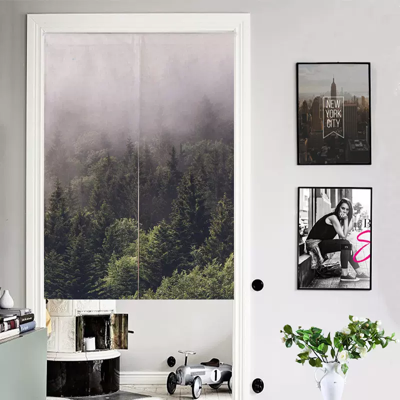 意境森系风格款餐厅厨房遮挡帘隔断帘布艺挂帘客厅小窗帘来图定制