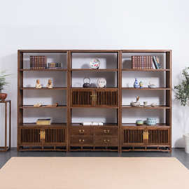 新中式榆木实木书架客厅现代简约博古架茶架落地展示柜收纳置物架