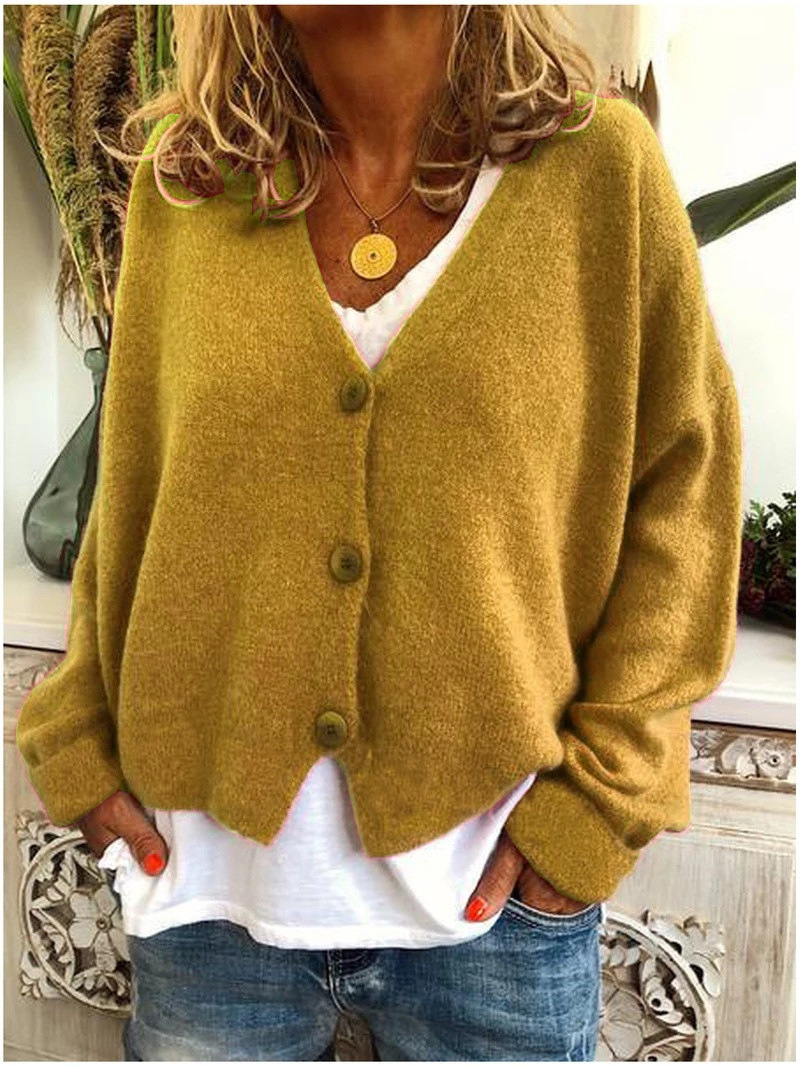 Lässiger, lockerer Pullover für Damen, gestrickter Cardigan_voghion.com