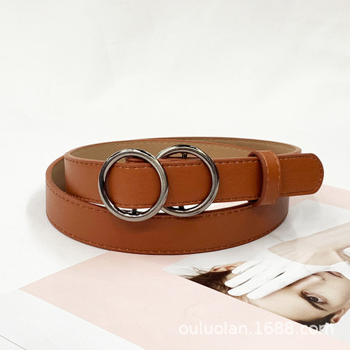 Factory direct sales Korean version women's PU belt simple and versatile punch-free round buckle fashion decorative student pants belt