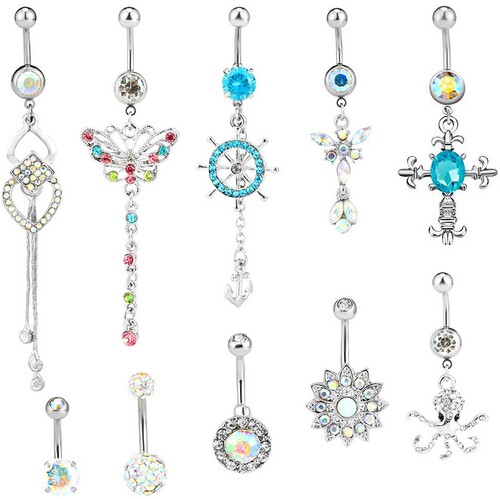 Factory direct sale Amazon Wish hot selling high quality exquisite zircon belly button ring 6-piece set piercing jewelry