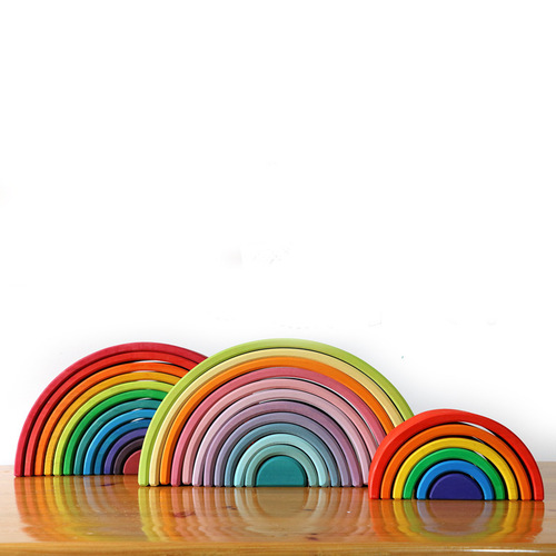 Foreign trade solid wood rainbow building blocks 12-color arched building blocks kindergarten puzzle early education stacking high toys 3-10 years old