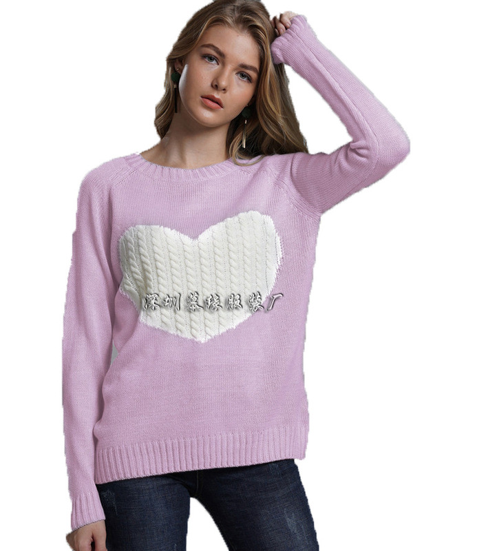 Valentine's Day Autumn and Winter Amazon New Loose Pullover Round Neck Knitted Sweater Heart Fashion Sweater for Women Long Sleeve Loose