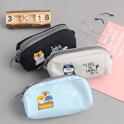 Creative cartoon cute dog big zipper girl heart large capacity pencil bag stationery bag pencil bag