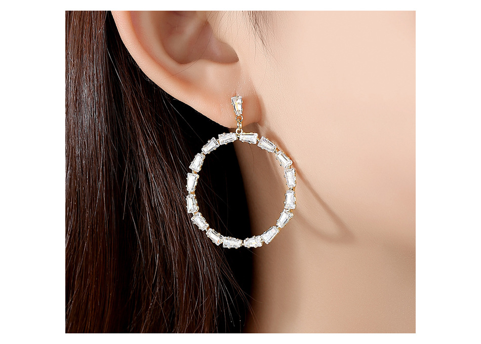 Simple Round Korean Temperament Female Models Copper Earrings With Zirconium Earrings Banquet Earrings display picture 3